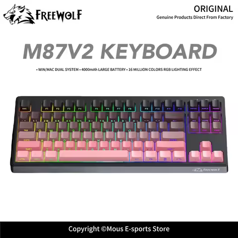 Compact RGB Gaming Keyboard FREEWOLF M87V2 4000mAh Battery Ergonomic Legs Silent Keyboard for PC Mac