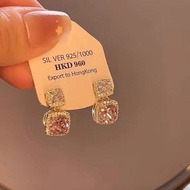 Fashion Light Luxury Full Diamond Earrings Niche Western Style Earrings Flash Diamond Pink Diamond E