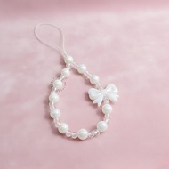 HP GANTUNGAN Hanger White Pearl Ribbon I Phone Strap Beads Pearl Iridescent