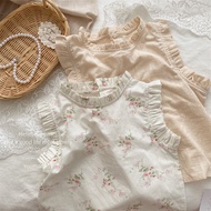 25-15712 Children's Tops. Girl's Fungus Lace Edge Sleeveless Shirt Top Sz 80-130