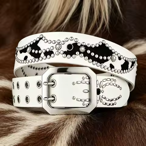 Man Mannahatta Western Rivet Belt Y2K Leopard Zebra Cow Print Studded Rhinestone Belt For Women Punk