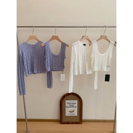 [SR-STUDIO] Lace Round Neck Knit Cardigan Jacket Women Sweater Knitwear I2QY