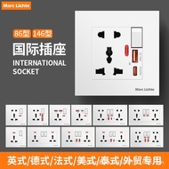 Type 86 Concealed 13A British Five-Hole Socket Smart Fast Charge TYPE-C Port USB (3A) Socket with Indicator Light