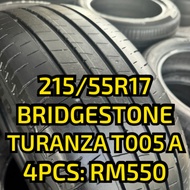 215/55R17 Bridgestone- Second Hand Tyre | Tayar Terpakai | 70-80% Tread