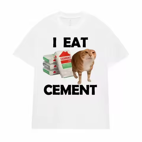 I Eat Cement Cursed Cat T Shirt Funny Meme Graphic Tee Shirt Fashion Casual Humor Vintage T-shirts S