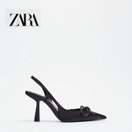 Zara Women's Shoes Black Shiny Pointed Toe Halter High Heel Mules 12228810040