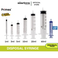 AROS / PRIMES Disposable Syringe LUER SLIP (1ml 3ml 5ml 10ml 20ml 60ml) 1 Piece