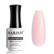 RARJSM Glitter Rubber Base Gel Nail Polish Nude Pale Pink Gold Shimmer Rubber Base Gel for Nails Bru