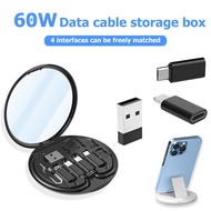 60W USB Data Cable with Storage Box for USB-AB-C 60WPD 6 in 1 Multifunction Data Cable Travel Pack