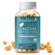 Mulittea Calcium 600mg + Vitamin D3 5000IU K2 MK-7 B12 High Absorption Supplement for Bone Strength 