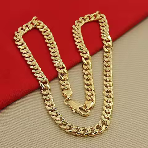 24K 999 Real Gold Cuban Link Necklace for Men, 10MM Width 60cm Length, Bold Durable Design