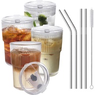 HIGIINC Iced Coffee Cups With Lids and Straws 4 Pcs, 16 OZ Unbreakable Glasses Drinking Set,Clear Pl