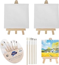 Mini Easel 8 x 15 cm, Mini Canvas 10 x 10 cm, Wooden Easel Small with Palette Brush Set, Canvas for 