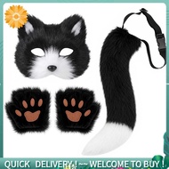 Furry Cat Wolf Set Plush Mask Black