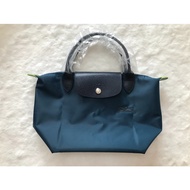 New 100% Genuine goods longchamp Le Pliage Green Handbag S foldable green short handle waterproof Canvas Shoulder Bags small size Tote Bag L1621919P57 Blue color made in france