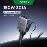 UGREEN 150W Car Charger Fast Charging Foldable Adjustable Plug 70cm Retractable USB C Cable 3C1A For