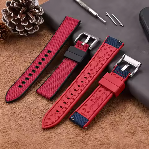 20mm 22mm FKM Watch Strap Hybrid Material FKM Base Nylon Surface Quick Release For Dive Watches Repl