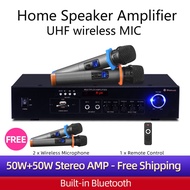 Home Speaker Stereo Bluetooth Amplifier with 2 Wireless Microphone,Suitable for smart TV Optical/Coaxial/USB/RCA audio input, Speaker System Amplifier