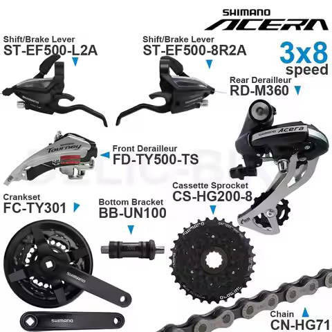 SHIMANO ALTUS Acera 3x8 Speed Groupset include EF500 Shifter TY500 Front/ M360 Rear Derailleur Crank