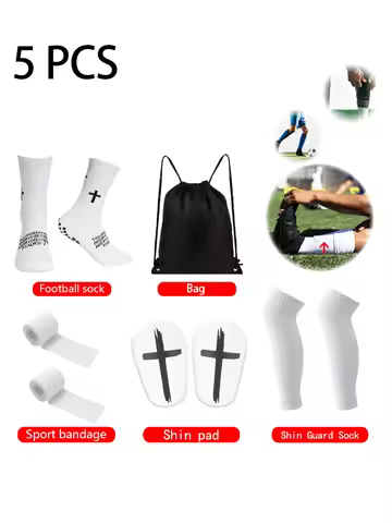 5 Piece Set Men Women Sports Football Socks Sports Elastic Socks Sports Bandage Drawstring Ball Bag 