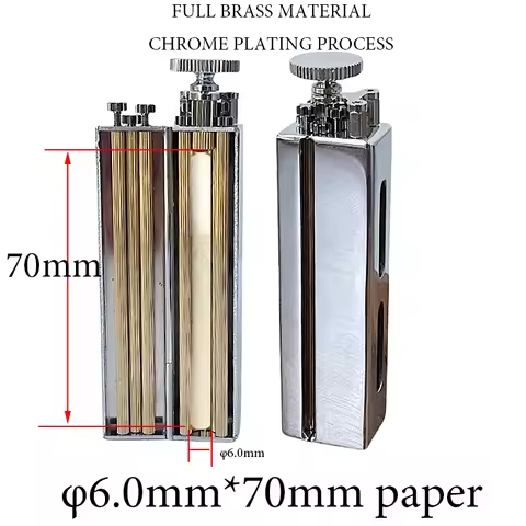 Brass Chrome Slim Cigarette Rolling Machine Manual Slim Tobacco Smoke Roller Handmade for 70mm Roll 