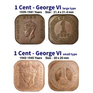 Malaya 1 cent Coin Bronze King George Ⅵ 1939-1945 Years 1pcs /马来亚 1 分硬币 青铜 乔治六世 1939-1945年 1枚