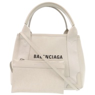 近全新 Balenciaga 兩用手提包，附小袋，海軍藍 Cabas XS 390346，白色帆布，白色，0803 [二手] BALENCIAGA