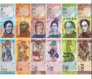 2007 委內瑞拉2-100玻利瓦爾紙幣  6張大全套 全新UNC