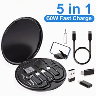 5 In 1 60W Fast Charging Cable Set Storage Box Multifunctional USB Charger Cable Organizer Portable 
