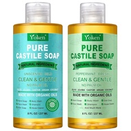 Yoken Pure astile Liquid Soap (Unsented + Peppermint, 8OZ eah), Made with ertified Organi Oils, Vega
