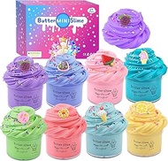 Butter Slime Kit, 8 Pack Fluffy Slime, with Unicorn,Cake, Animal, Candy and Fruit Butter Slime Accessories, Super Stretchy and Non-Sticky, Educational Stress Relief Slime Toys for Girls Boys Kids