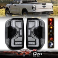 ไฟท้ายแต่ง LED สำหรับ รุ่น ฟอร์ด เรนเจอร์ FORD RANGER XLT XL XLS เฉพาะรุ่นที่ไม่มีเรดาร์  ปี 2022 - 2024  โคมดำ รวมชุดหลอดไฟและสายไฟ 1คู่ ซ้าย+ขวา