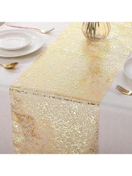 1入金桌旗,閃閃發光的金屬桌旗,適用於生日、婚禮、家庭中心裝飾,輕奢聚酯纖維製成