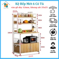 Kệ Nhà Bếp Cao M6 Có Tủ Để Đồ Nhà Bếp Đa Năng Tiện Dụng Khung Sắt 25x25 Chắc Chắn Gỗ MDF Ván Dày Dặn