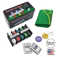 Texas Holdem Casino Poker Chips Set 200 Chips with Chip Holder with Blackjack Mat and 2 Card Decks i