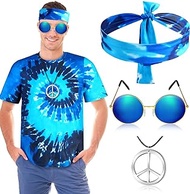 4 Pcs 60s 70s Hippie Outfits for Women Men Hippie Costume Tie Dye T Shirts Disco Outfit Halloween Costume