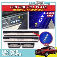 Honda City 2020 - 2025 LED Door Side Sill Step Plates Stainless Blue Plat Pintu Kereta Accessories F