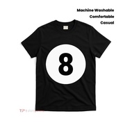 Men's Retro 8 Ball Billiards Graphic T-Shirt - Black with White Number 8 Pool Design, Machine Washab