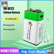 🔝 Original 【24 hours delivery】9V 650mAh Lithium Rechargeable 9 volt battery Battery USB Charging 9v Li-ion Square Battery for Remote pilha usb recarregavel