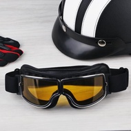 ◙ แว่นตา Motocross Retro แบบพับได้แว่นตารถจักรยานยนต์หนังวินเทจ Windproof Breathable Moto หมวกกันน็อคขี่จักรยานแว่นตาสกูตเตอร์