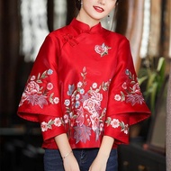 Chinese style ชุดประจำชาติ ชุดตรุษจีนปี เสื้อผ้าผู้หญิง ชุดเดรสตรุษจีน ชาวจีน หัวเข็มขัดวินเทจ ปัก Cheongsam ปรับปรุงสั้น เสื้อแจ็กเกต เสื้อแจ็กเกต ชุดตรุษจีน หญิง