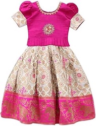 Kids, Cream Art Silk Jecquard South Indian Style Pavdai Pattu Lehenga Choli for Kids, From 12 Months - 8 Years