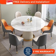[SG] Extendable Dining Table Set | Sintered Marble &amp; Chairs | 1.3m-1.5m | Nordic Stone Slab For HDB BTO Condo Landed
