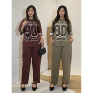Oversized Cargo Suit LD 120 CM Women's Suit 3 Sleeve Top/4 and Cargo Pants Suit New Fashion Muslim S