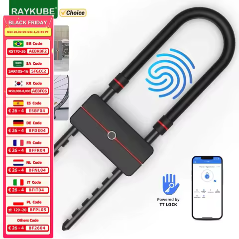 RAYKUBE Waterproof TT Lock APP Control U-Shape Electronic Bicycle Lock Smart fingerprint U-Lock with
