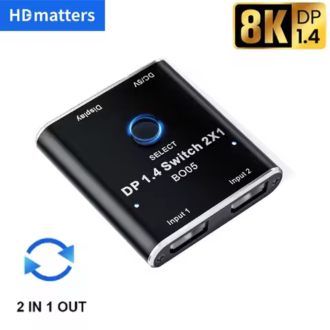 DisplayPort Switch 2 in 1 out DisplayPort 1.4 Video Selector Switcher 2X1 8K 60Hz 5K 120Hz 4K 144Hz 