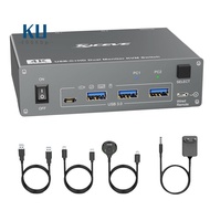 4K USB C KVM Switch 2 Monitors 2 Computers,4K@60Hz Dual Monitor USB 3.0 USB Typc C KVM Switcher EU P