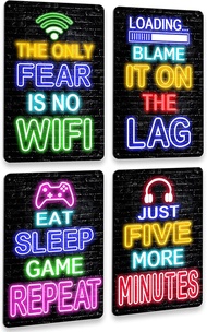 Drsoum Video Gamer Room Decor for Boys Gaming Wall Decor Neon Gaming Room Metal Sign 12 x 8 Inch Set