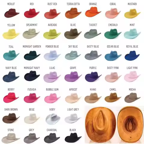 Vegan suede cowboy hat jazz panama hat unisex women's hat wide brim cowboy hat chapΓ©u cowboy chapeau