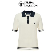 FLIDA FASHION - F336 women's short-sleeved knitted top with braided motif